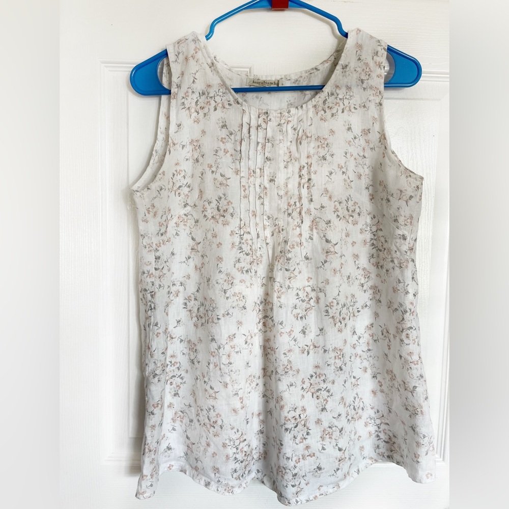 100%LINEN Laura Bianchi  Women’s Sleeveless,Round Neck Top Sz‎ S